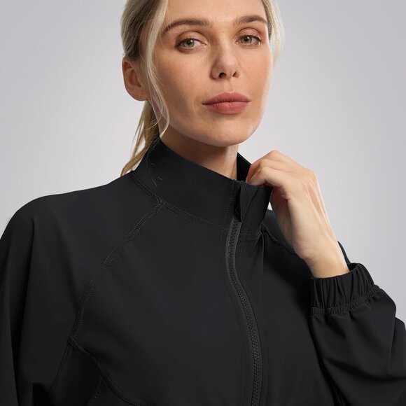 Women's Black Lightweight Cropped Athletic Jacket with UPF 50+ and Full Zip for - Picture 5 of 8